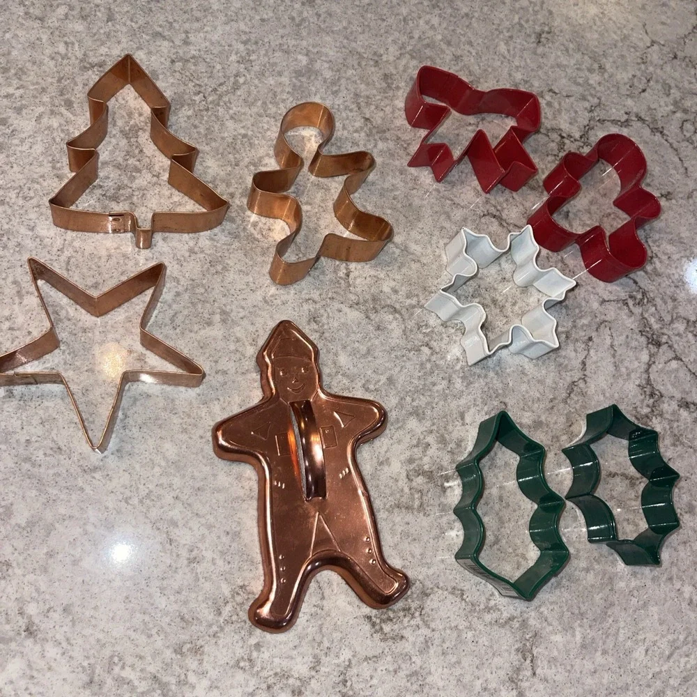 Vintage Aluminum Metal Copper Cookie Cutters Christmas Decor Lot Of 9